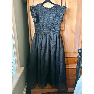 En Saison | NWT Eiffel Organza Smocked Cocktail/formal Midi Dress Black | Medium